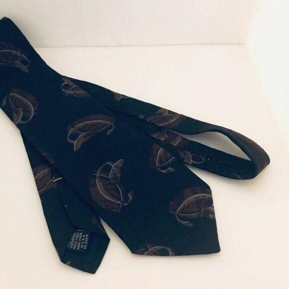 #1702 VINTAGE XMI DARK PRINT SILK NECKTIE  56X3.5